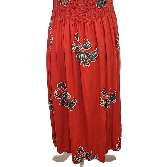 The Monkey's Designs Red Emerald Green Tan Floral Midi Sundress Women's Size OS - Picture 6 of 10